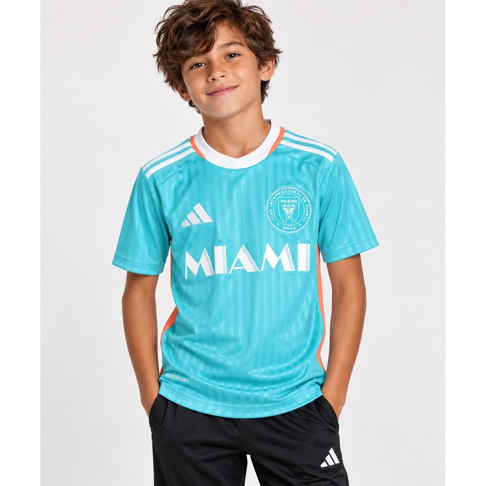 Adidas Inter Miami CF Third Jersey Youth 9-10Y Soccer Shirt Aqua Orange S/P 140
